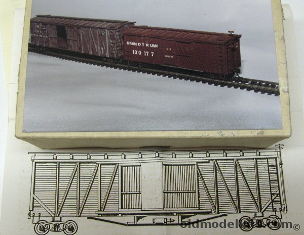 John Rendall 1/87 36' Sliding Door Single Sheathed 7 Panel Wood Box Car - Grand Trunk-  Wood HO Craftsman Kit plastic model kit